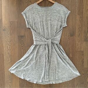 Rebecca Taylor Linen Jersey Tie-Waist Short Sleeve Sheath Dress Heather Grey S